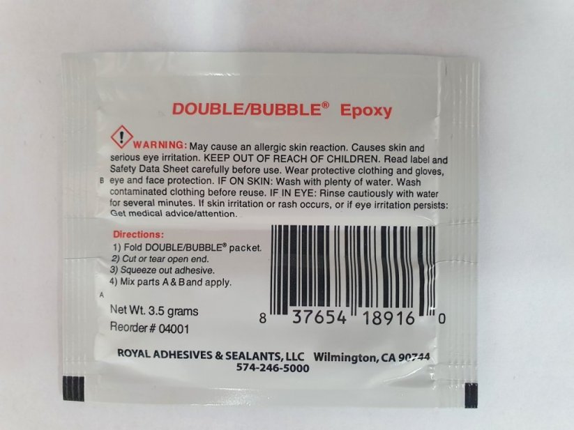 Lepidlo dvousložkové epoxidové pro lepení korundového/CBN brusiva na stopky Double/Bubble USA 3,5 gramů