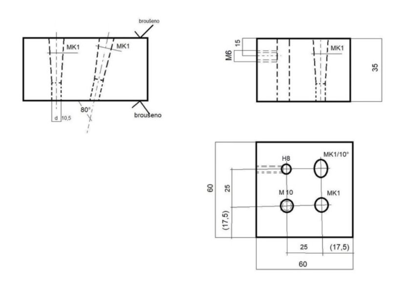 Držák orovnávačů na brusku na plocho - magnetku č.v.200518-1A kostka se čtyřmi otvoryD8 /Mk1 /Mk1 pod úhlem